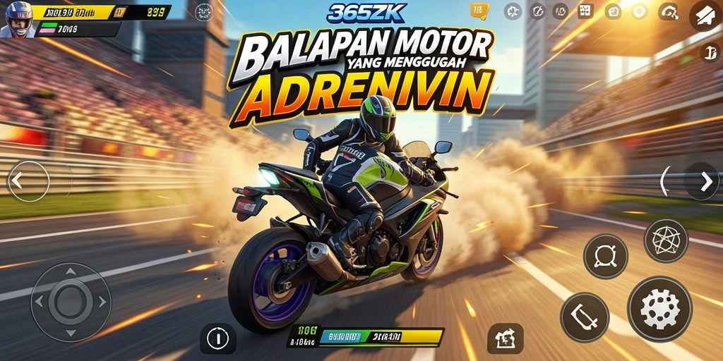Tangkapan layar 365ZK menampilkan aksi balapan motor yang seru.