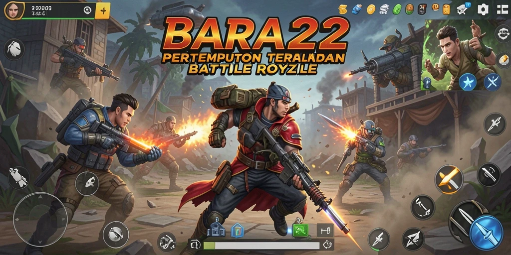 Screenshot gameplay BARA22 menampilkan aksi pertempuran yang mendebarkan.