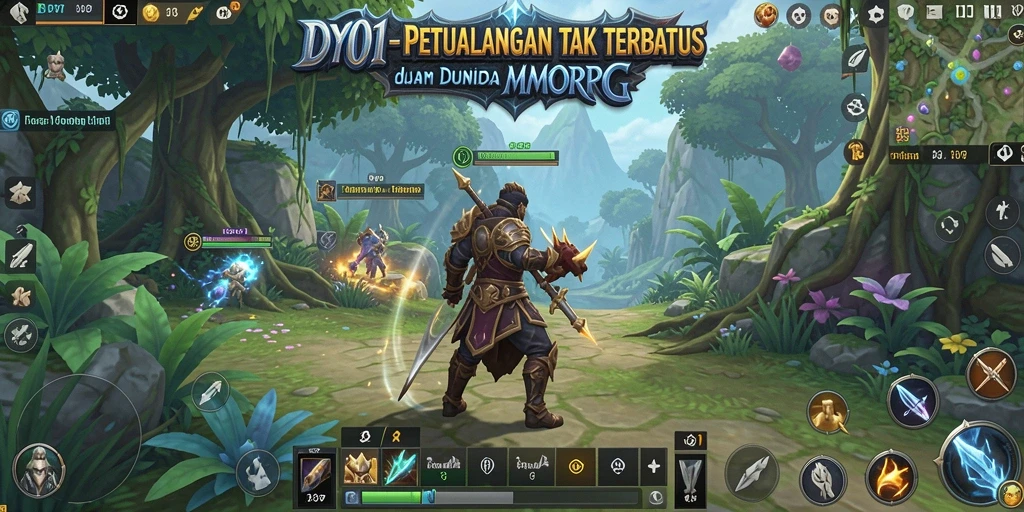 Screenshot gameplay DY01 menampilkan petualangan epik dan pertarungan seru di dunia MMORPG.