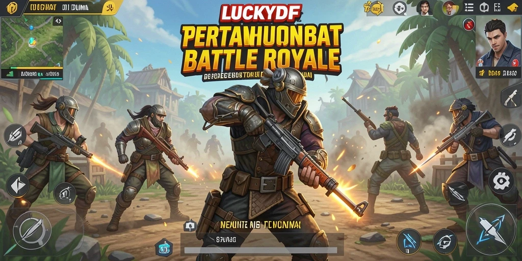 Tangkapan layar dari gameplay LUCKYDF dalam pertempuran Battle Royale.