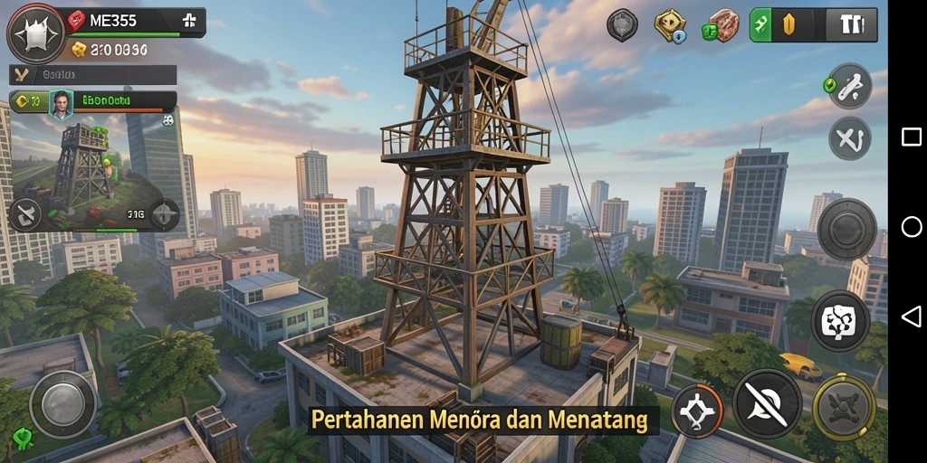 Screenshot gameplay <strong>ME355</strong> menampilkan pertarungan seru di arena Tower Defense.