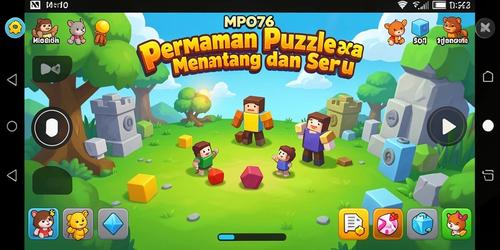 Tampilan gameplay menyenangkan di MPO76 dengan berbagai teka-teki menarik.