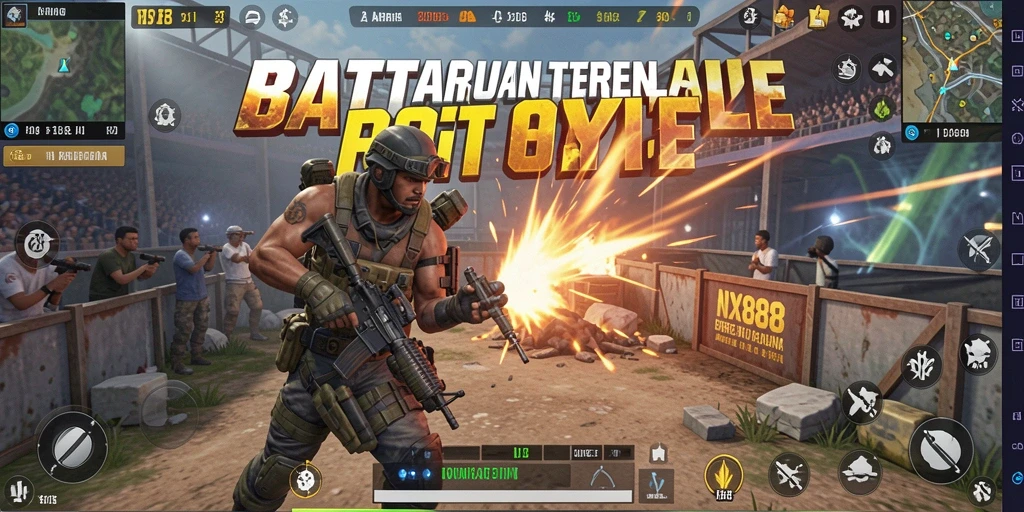 Gameplay NX888 yang mendebarkan di arena Battle Royale.