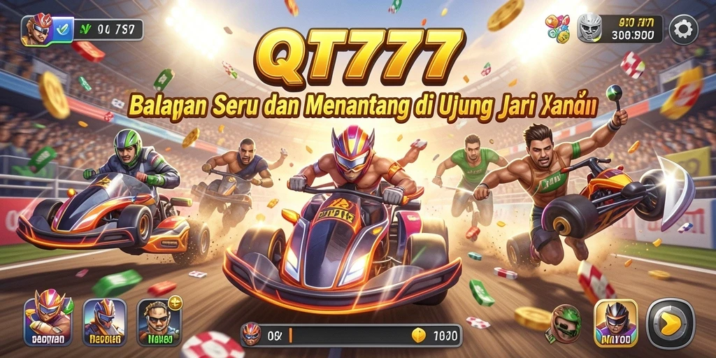 Tampilan gameplay QT777 dengan aksi balapan yang mendebarkan.