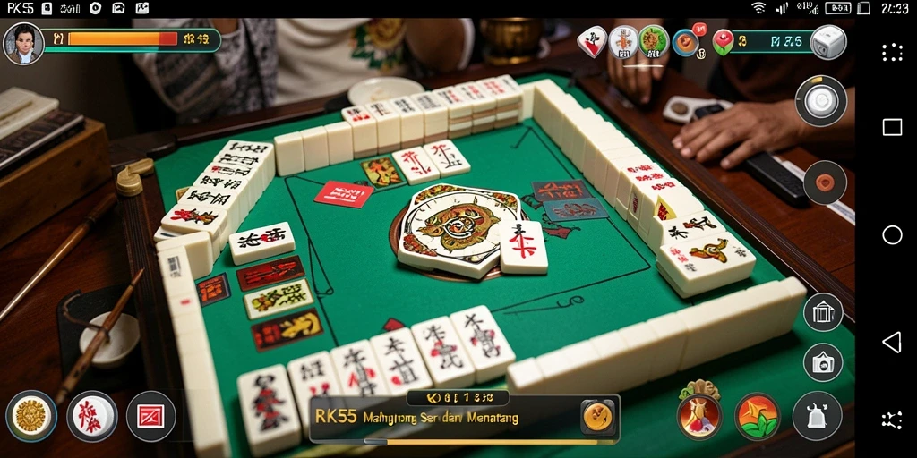Tampilan gameplay RK55 yang seru dalam permainan Mahjong.