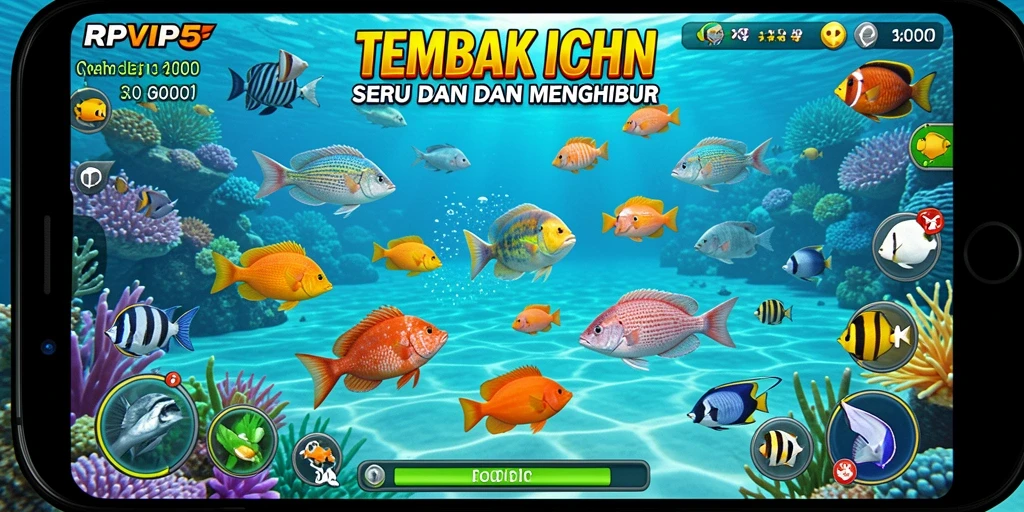 Screenshot gameplay RPVIP5 yang menampilkan aksi menembak ikan.