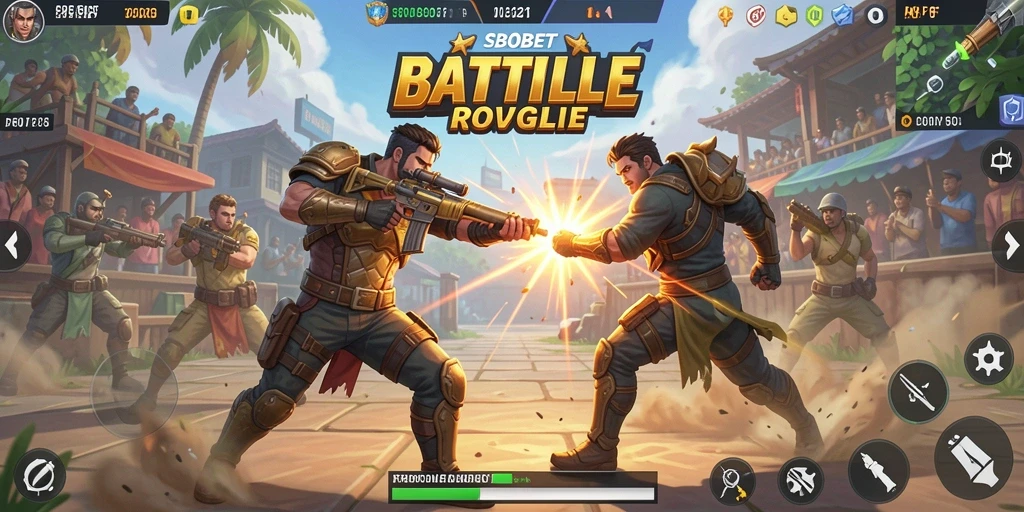 Screenshot gameplay SBOBET menampilkan pertempuran intense di arena Battle Royale.