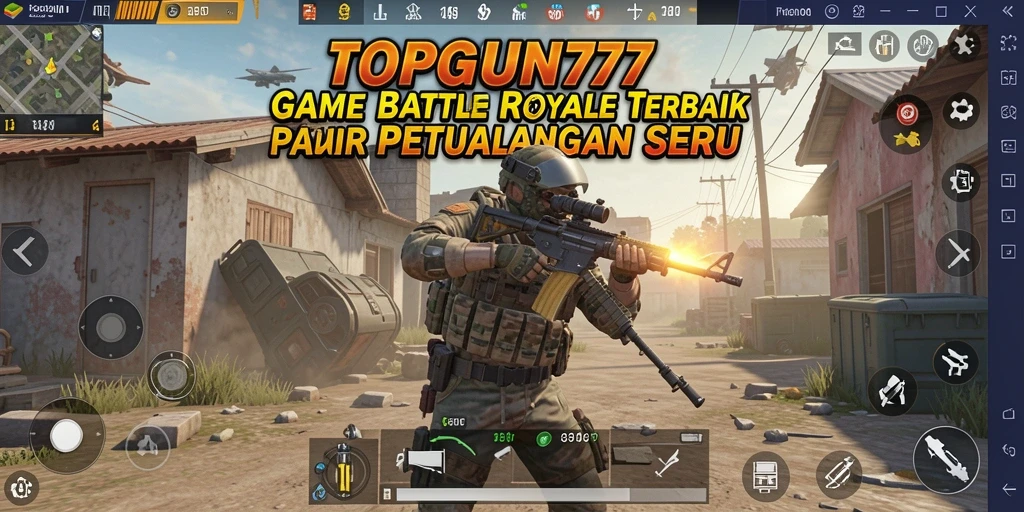 Screenshot gameplay TOPGUN77 menunjukkan pertarungan seru dalam Battle Royale.