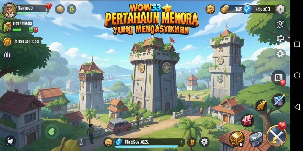 Screenshot gameplay WOW33 menampilkan strategi menara yang mendebarkan.